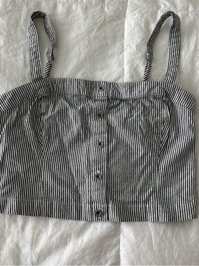 Hollister Black and White Striped Button-Front Crop Top